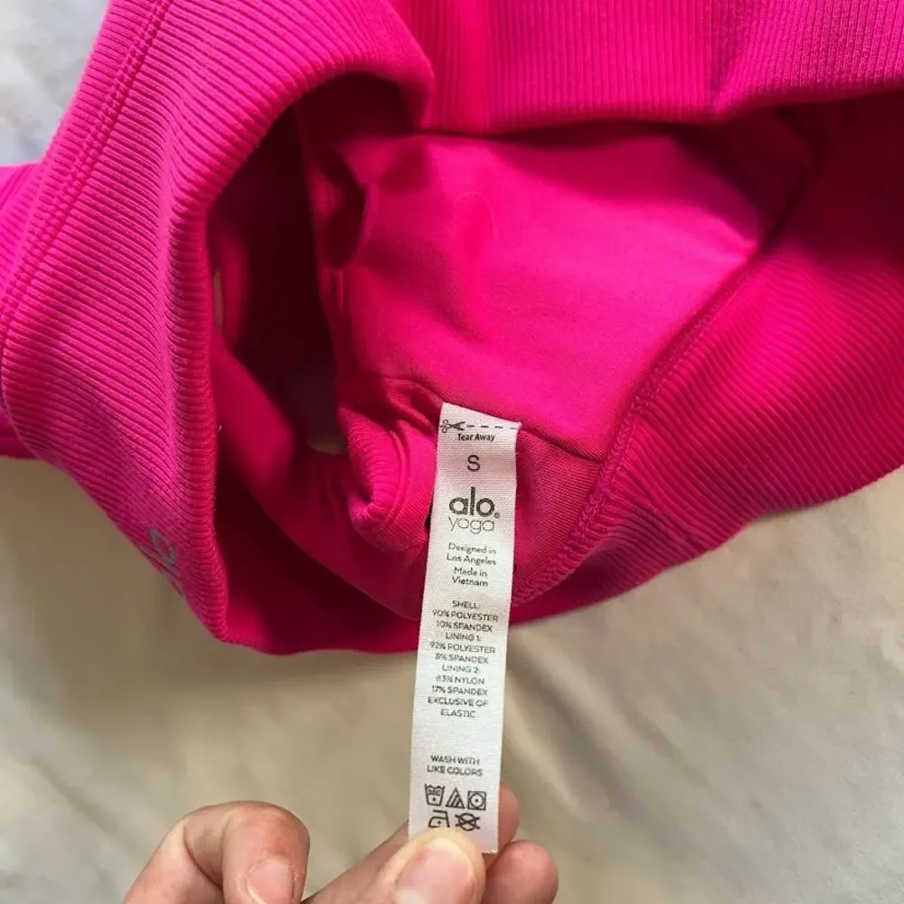 Alo Yoga Emulate Bra S Hot Pink Ribbed Sports Bra Cross Back Pilates Workout